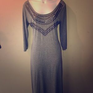 Grey maxi dress with grommet beading